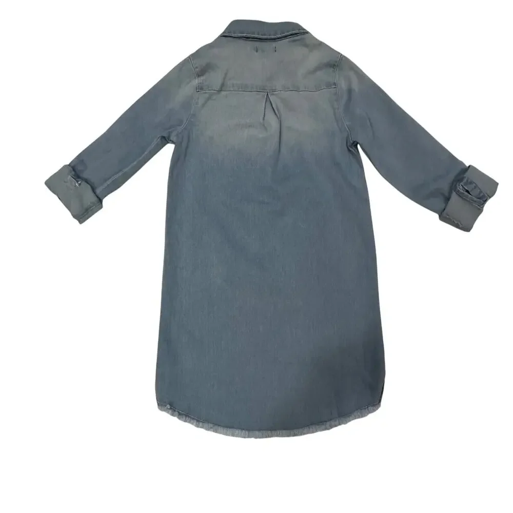 Kidpik Girls Size 10 NWT‎ Denim Shirt Dress Frayed Hem Button Front Long Sleeve